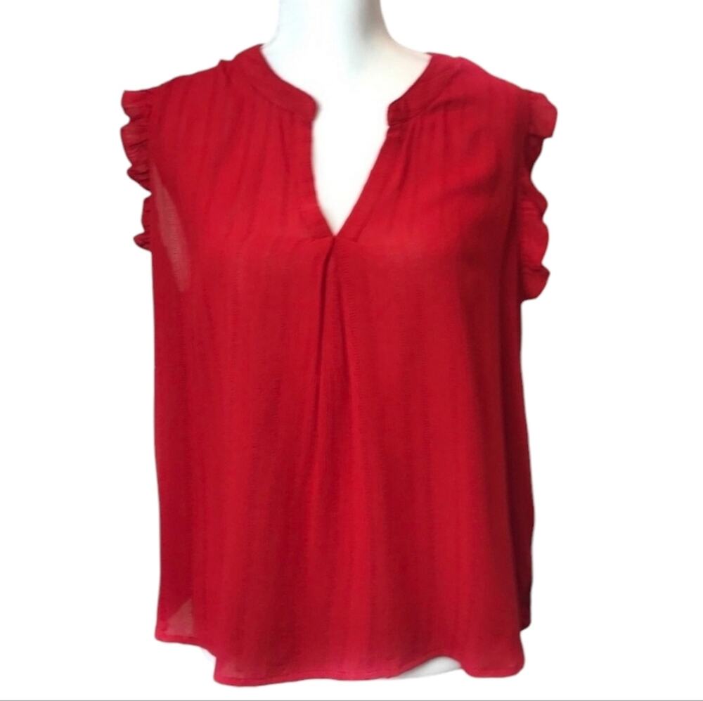 Universal Thread Ripe Red V Neck Ruffle Sleeve Blouse Medium